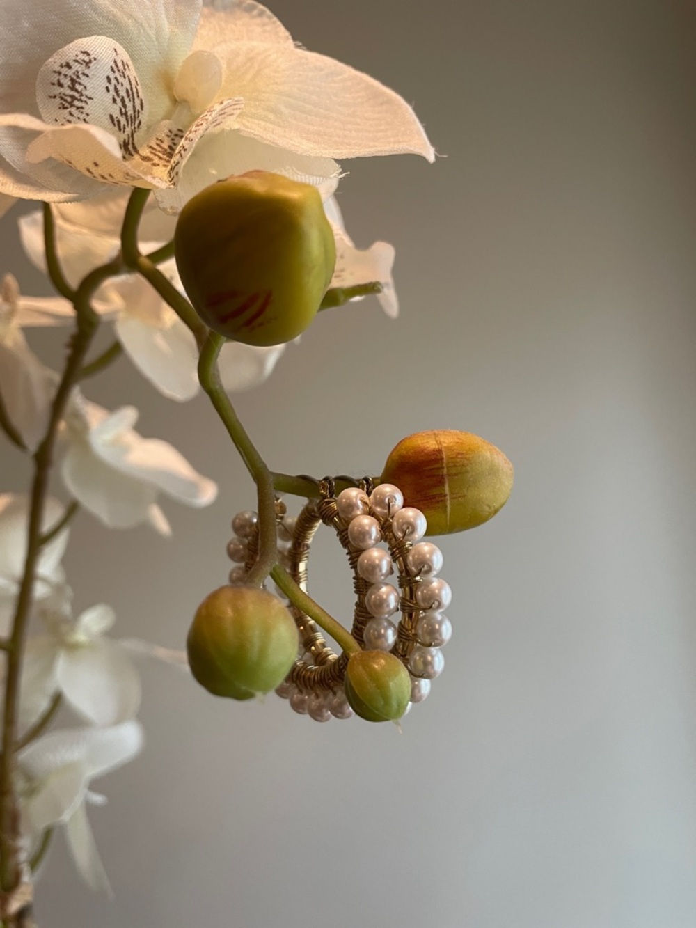 Gold Hoop Earrings with White Pearls
